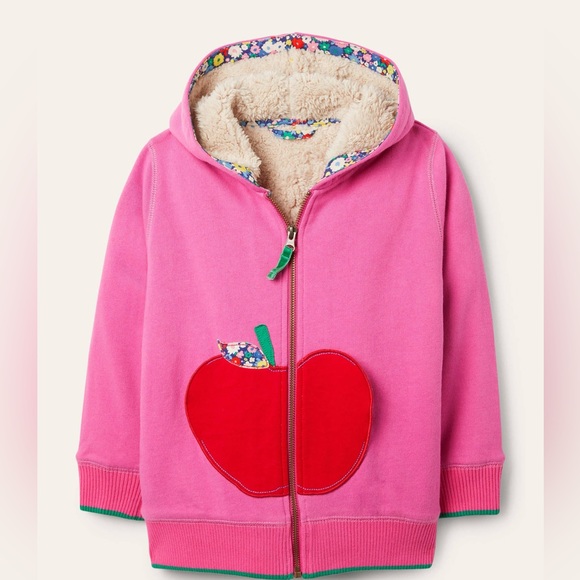 Mini Boden Pink Apple Appliqué Cozy Sherpa Hoodie - Picture 1 of 7